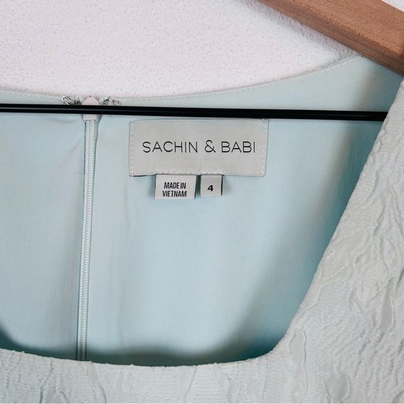 Sachin + Babi Rhinebeck Mini Dress Puff Sleeve Light Blue Mint 4 - Picture 4 of 12